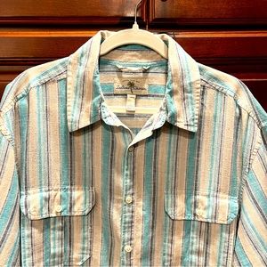 Island Shores Men Shirt Short Sleeve Size Large Blue Striped
